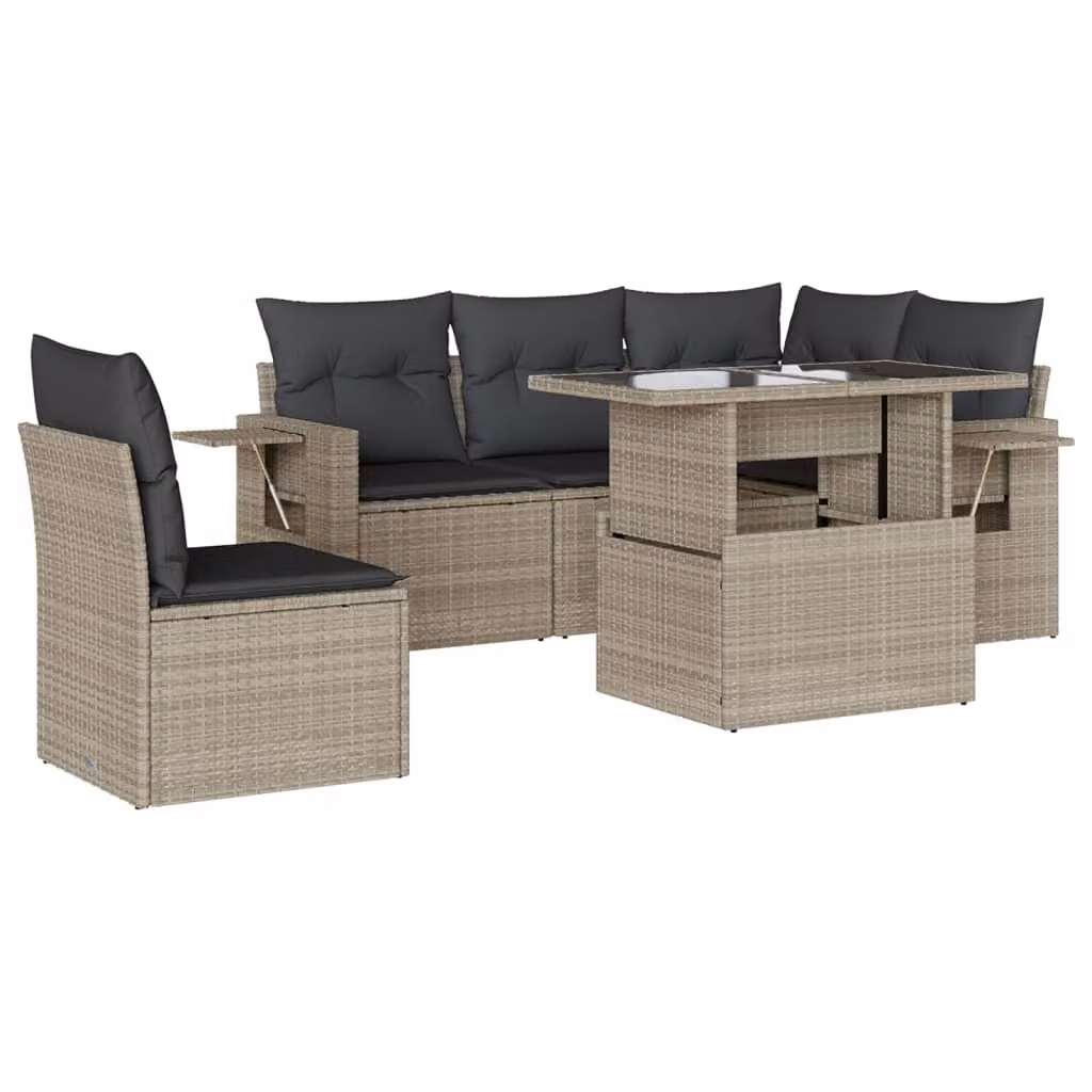 Set Divano da Giardino 6pz con Cuscini Grigio Chiaro Polyrattan