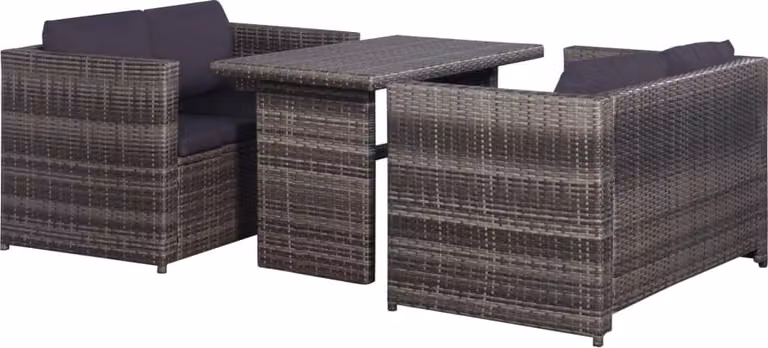 The Living Store Set bistrot da 3 pezzi con cuscini in poly rattan grigio