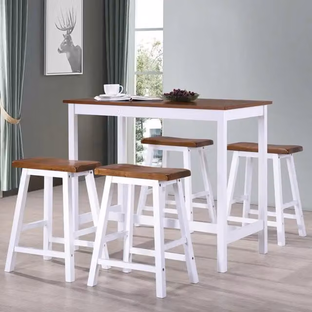 Set da Bar con Tavolo Rettangolare e 5 Sgabelli vidaXL in Legno e MDF, Bianco e Marrone