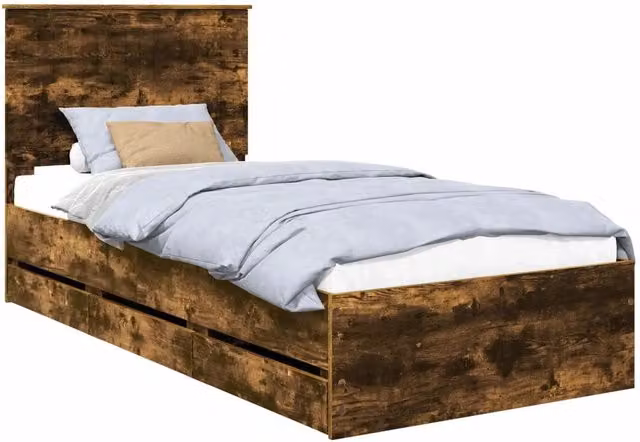 Letto singolo | Letto per adulti | Struttura del letto con cassetto Rovere fum¨¦ 90 x 190 cm