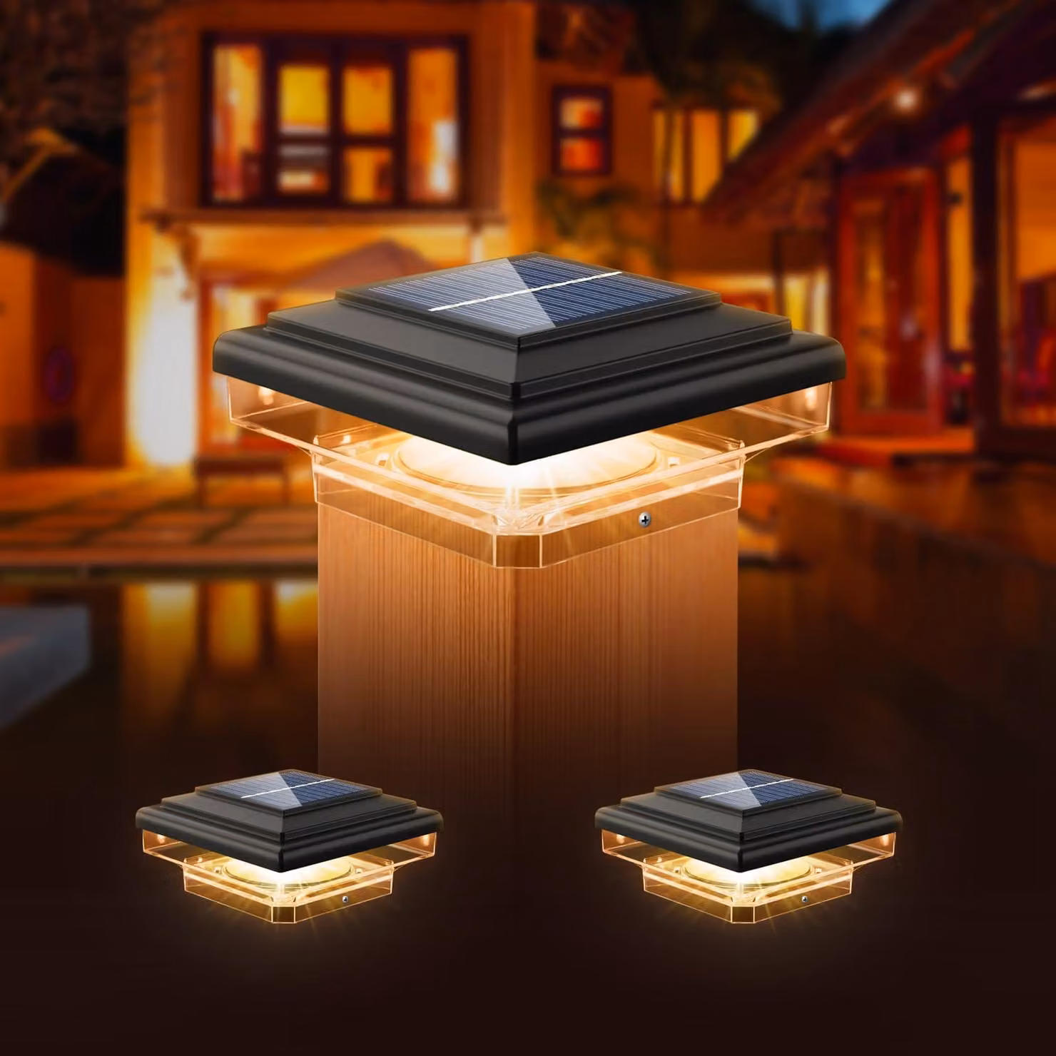 Cappello LED per pali solari, grado di protezione IP65, 8 LED, 36 lm, adatto per pali da 6x6 a 10x10 cm, confezione da 2 pezzi