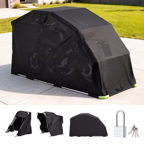 Copertura per Moto VEVOR in Tessuto Oxford 600D con Serratura di Sicurezza e Finestre di Ventilazione, Nero, L: 279 cm, P: 109,5 cm, H: 160 cm
