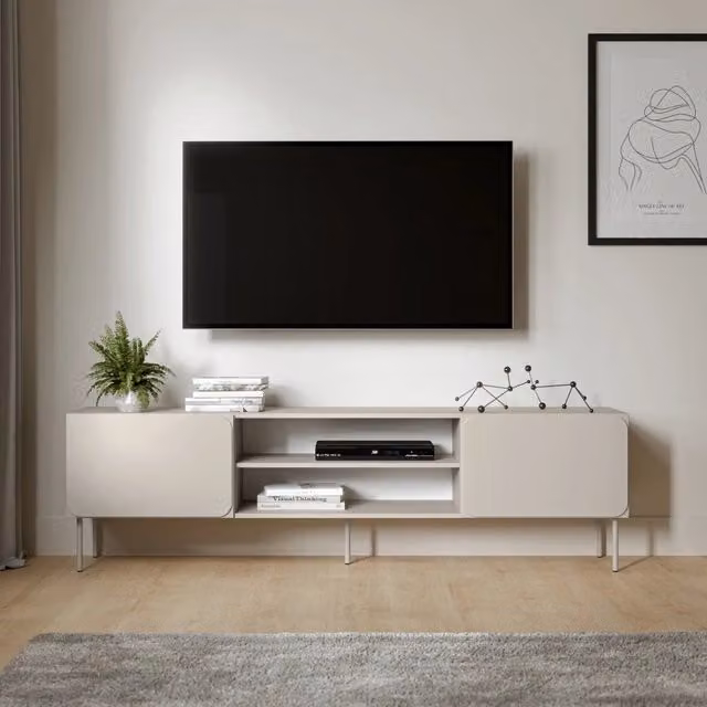 Mobile porta TV Cesara DMORA con un ripiano, stile moderno, colore beige, L 200 cm x P 42 cm x H 57 cm