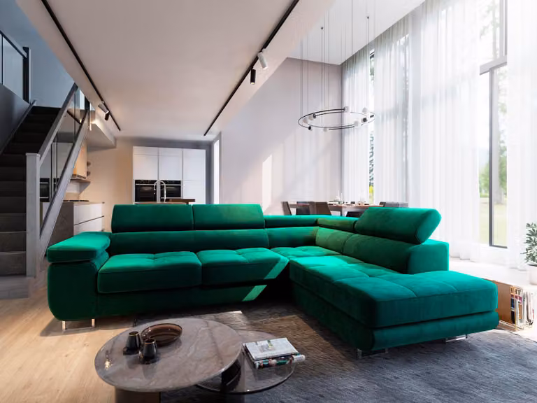 Divano angolare Masseno SELVA R-S con funzione letto a L, divano con box letto, divano da soggiorno, divano, divano letto, set di divani - verde, MONOLITH 37