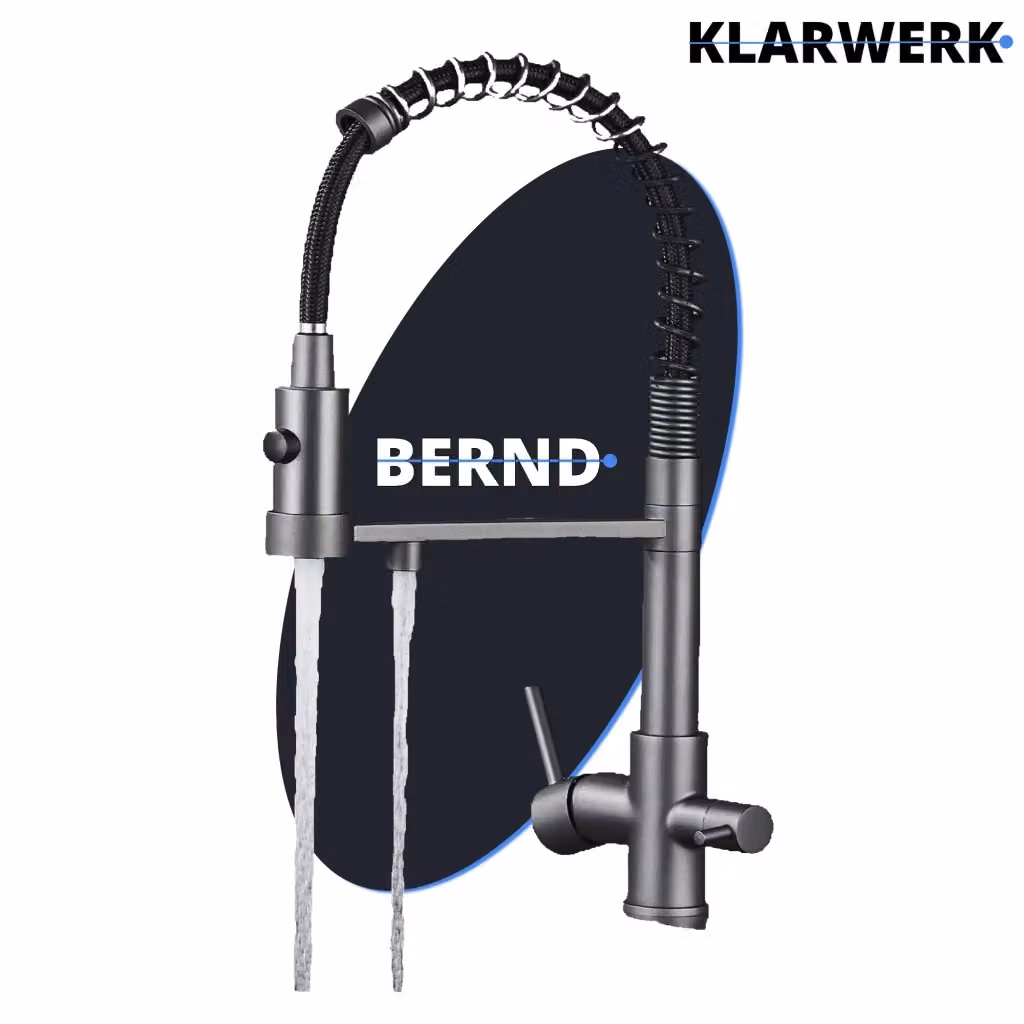 Miscelatore da cucina Klarwerk Bernd in acciaio inossidabile spazzolato grigio titanio con filtro a 3 vie e beccuccio girevole a 360° – 2