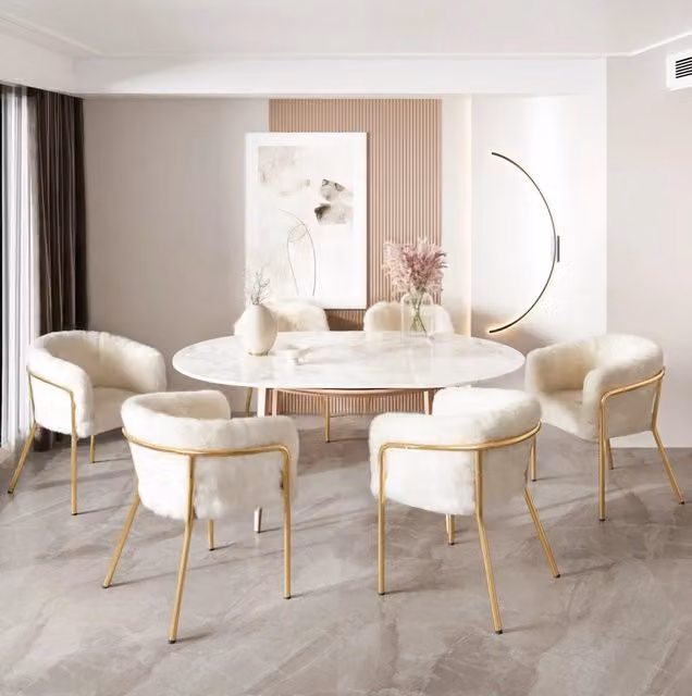 Set di 6 sedie da pranzo 57x57x77 cm bianche in metallo, stile lusso leggero