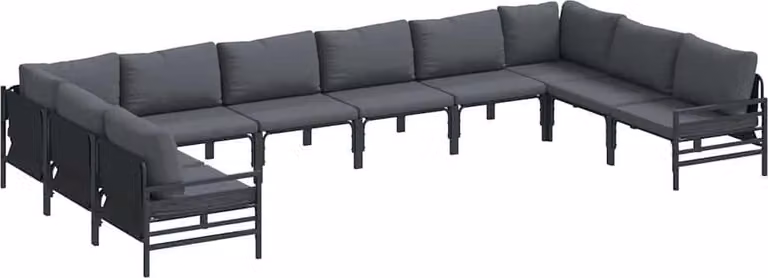 Set Divano da Giardino con cuscino 10 pcs Nero Acciaio