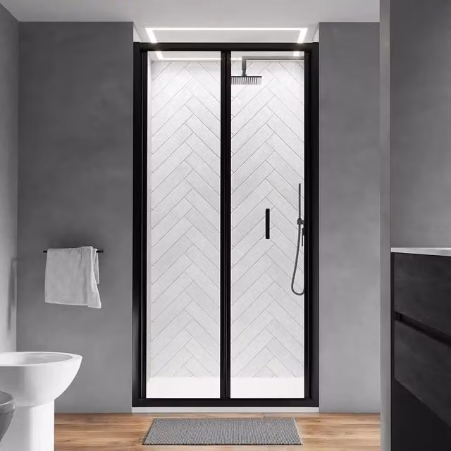 Porta doccia 80 cm profili nero opaco apertura a libro vetro trasparente | Capri