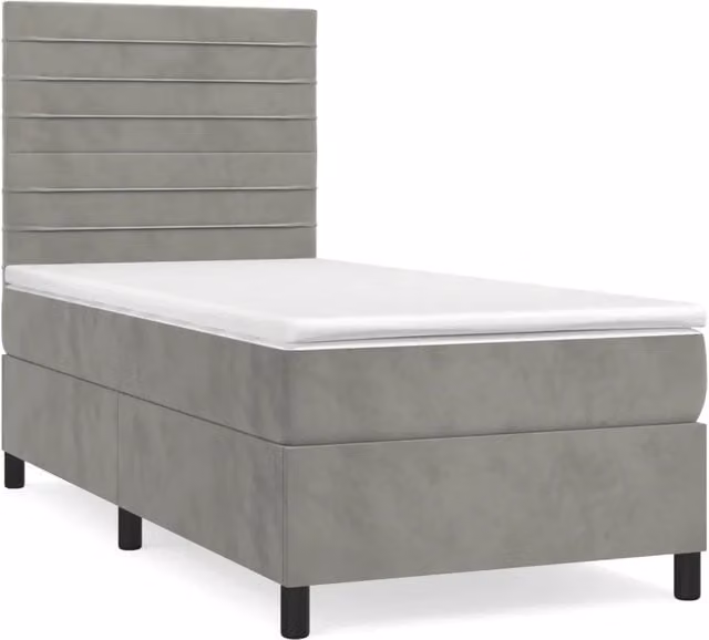 Letto singolo | Letto per adulti | Giroletto a Molle con Materasso Grigio Chiaro 100x200cm Velluto