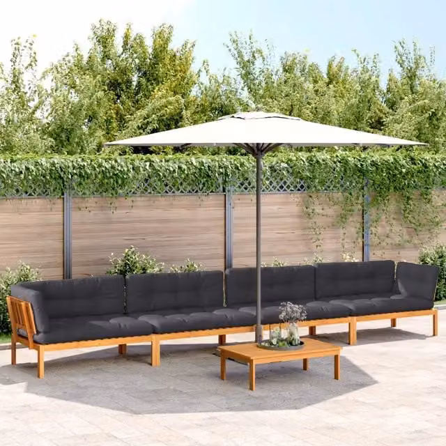 Set Divano da Giardino a L con Tavolino vidaXL in Legno di Acacia con Cuscini Grigio Antracite – 1