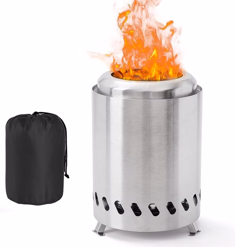 Ciotola per il fuoco, 14 cm x 20 cm, in acciaio inossidabile, senza fumo, ideale per il campeggio