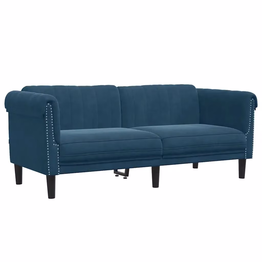 Divano a 2 posti moderno vidaXL in velluto blu con struttura in legno e imbottitura in schiuma L: 182 cm, P: 77 cm, H: 74 cm – 2
