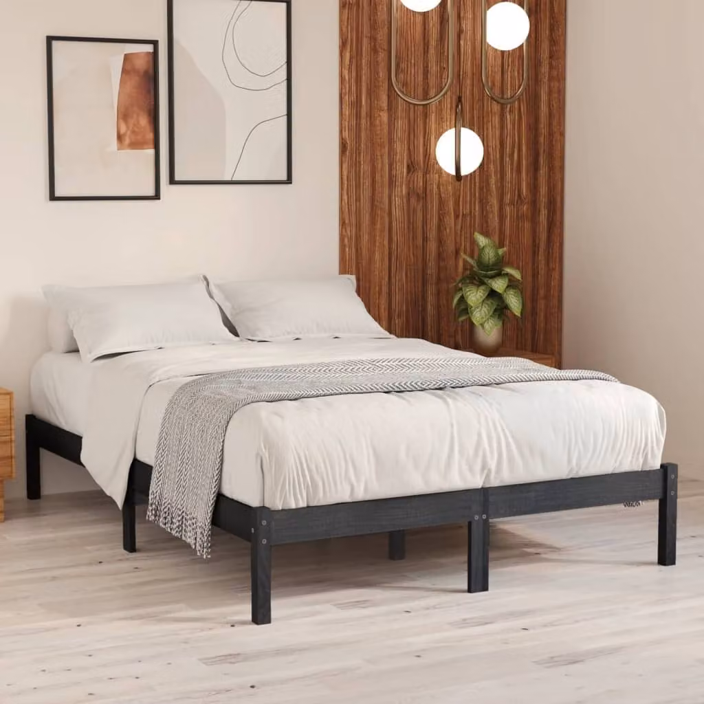 vidaXL Letto in legno massiccio pino grigio 200x200 cm - Struttura letto - Struttura letto in legno - Letto - Letti