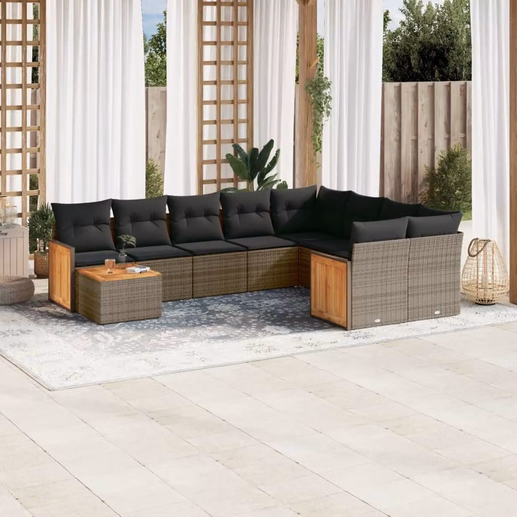 Maison Exclusive - Set da giardino 10 pezzi con cuscini Grigio Poly Rattan