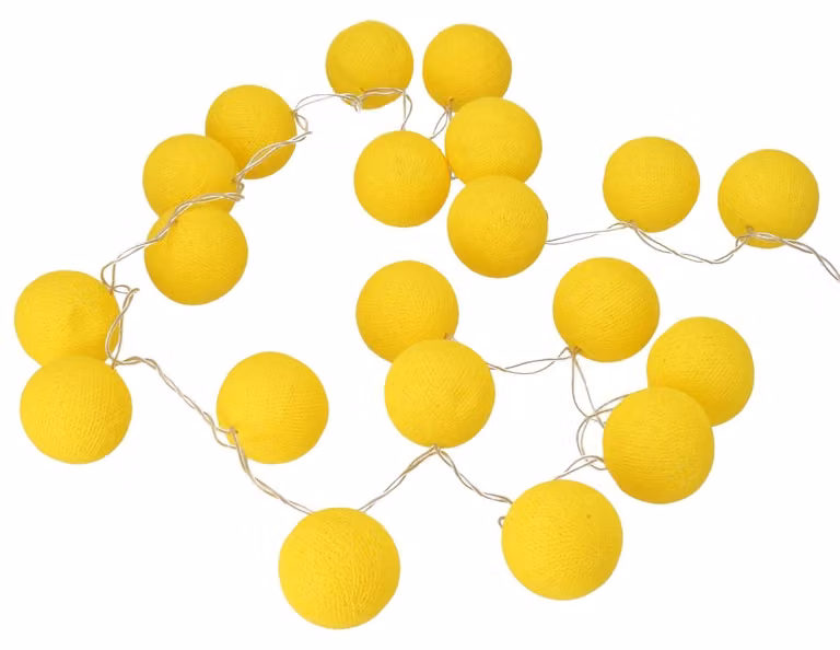 Catena luminosa a LED con palline di stoffa, colore giallo, alimentazione 3 batterie AA, lunghezza 3,15 metri