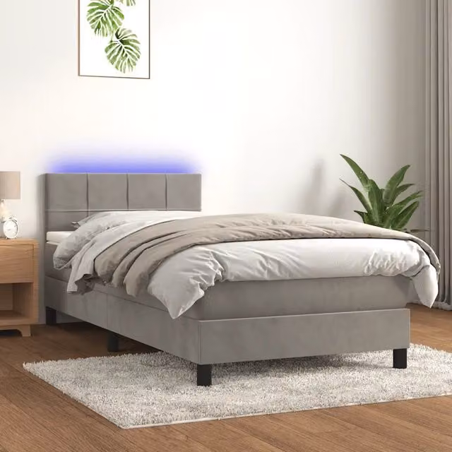 Letto Ibrido con Materasso e Illuminazione LED vidaXL in Velluto Grigio L/P: 80 x 200 cm