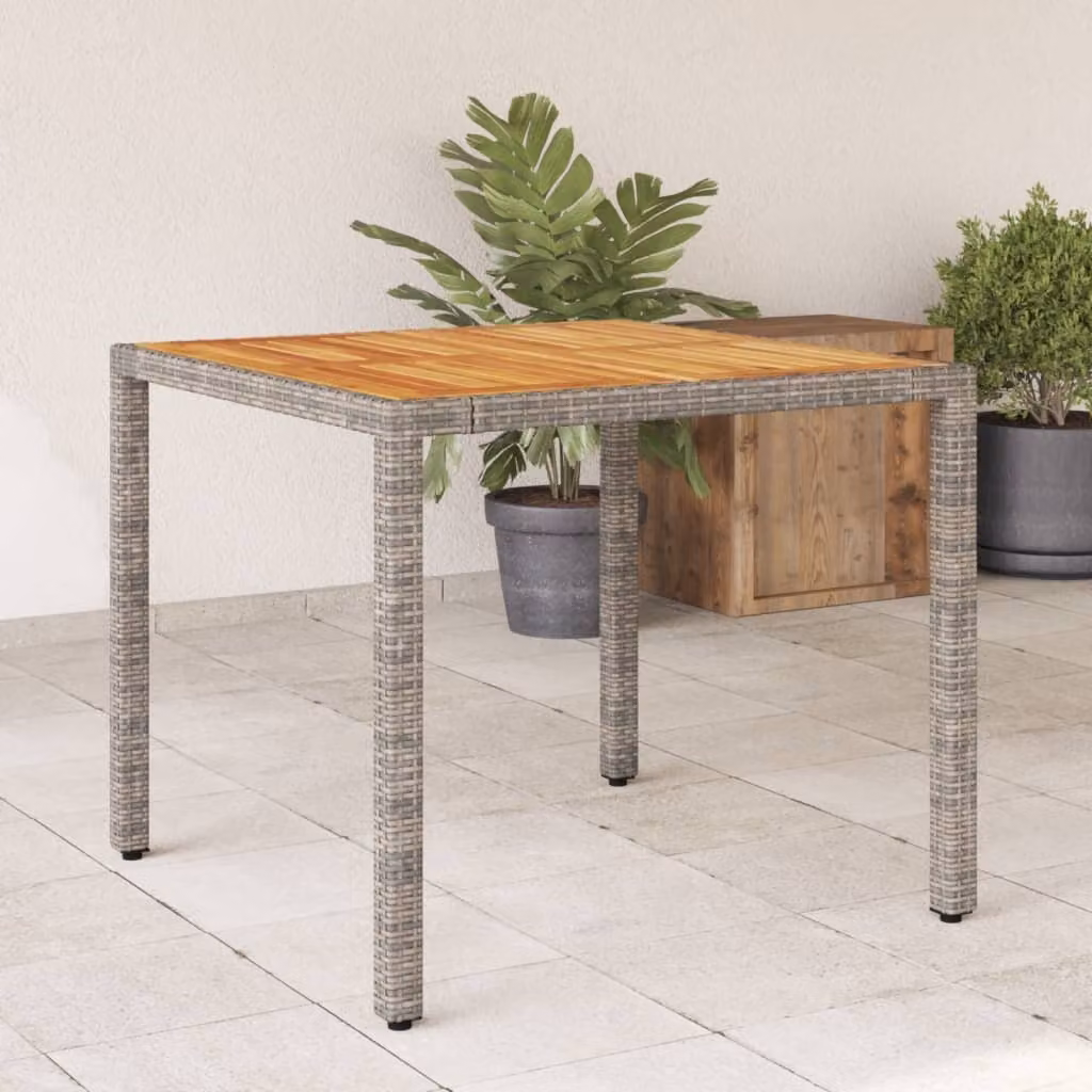 Maison Exclusive - Tavolo da giardino con piano in legno di acacia grigio 90x90x75 cm Poly Rattan