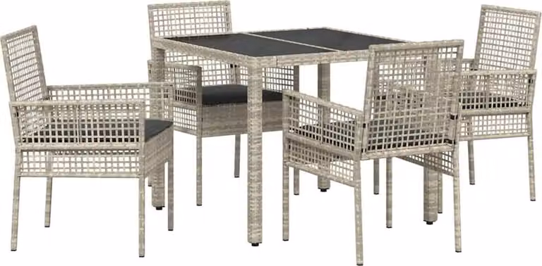 Set da Pranzo per Giardino 5 pcs Grigio chiaro polyrattan