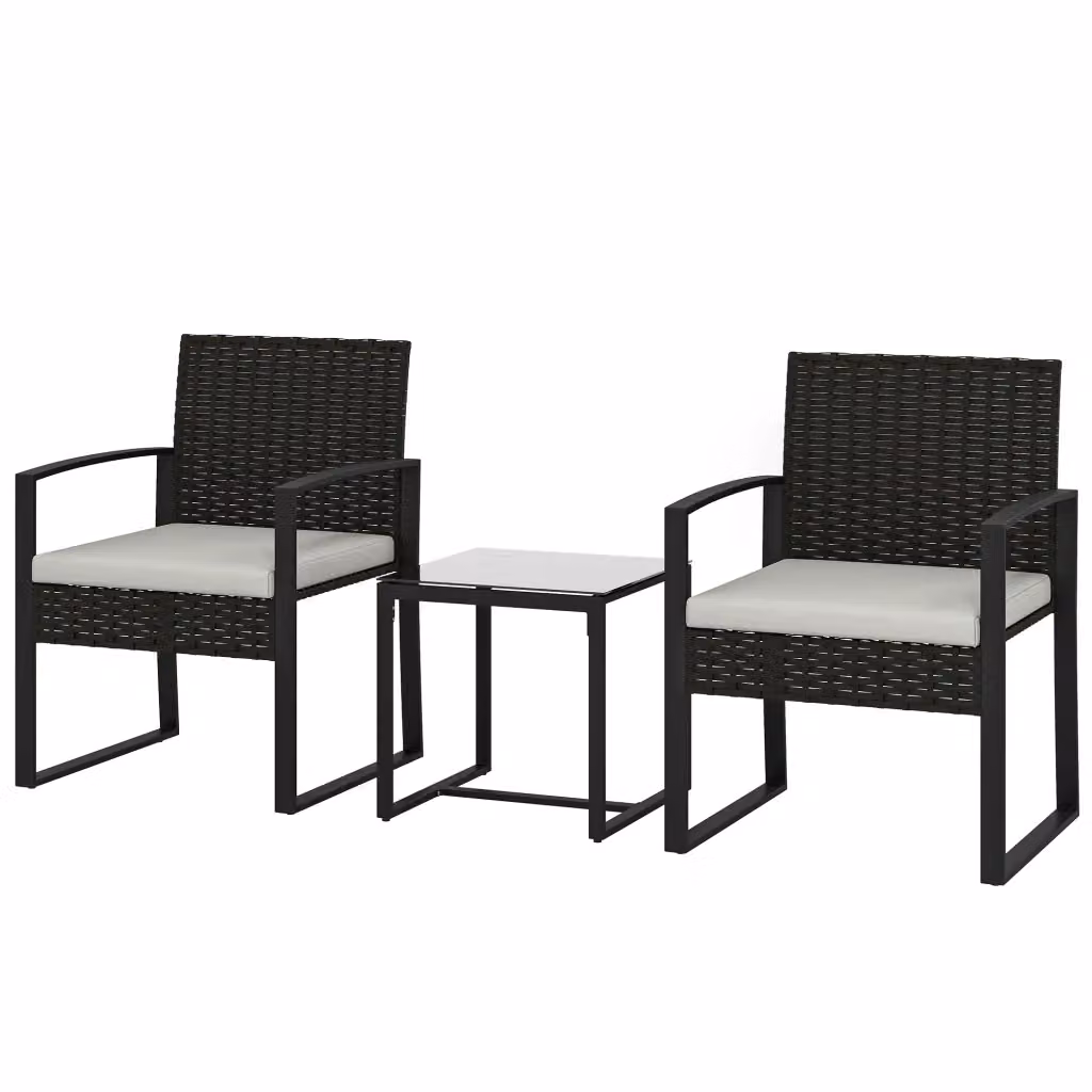 Set bistrot da giardino Outsunny Xylo in polyrattan beige composto da 2 sedie con cuscini e tavolino con piano in vetro – 2