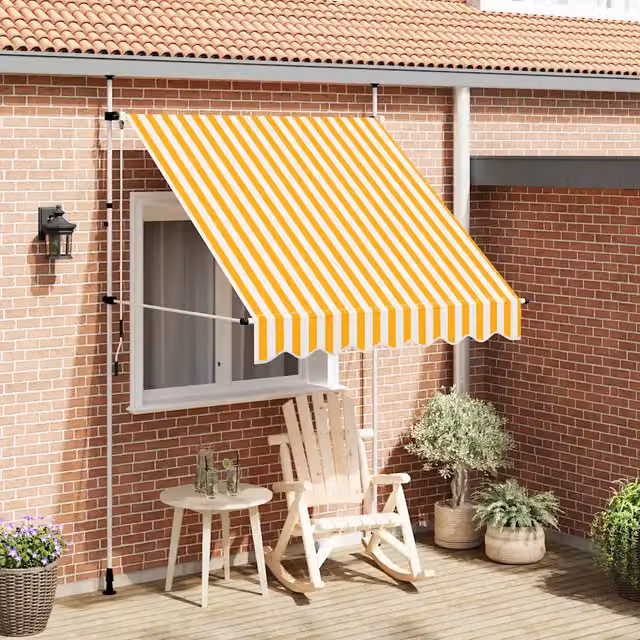 Tenda da Sole Retrattile Manuale MERCATOXL a Strisce Arancione e Bianco L: 200 cm, P: 120 cm, H: 15 cm – 1