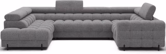 Divano panoramico convertibile FACTORY Meublorama a 3 posti, colore grigio, con angolo sinistro, vano contenitore e funzione letto, L/P/H: 346 x 205 x 93 cm