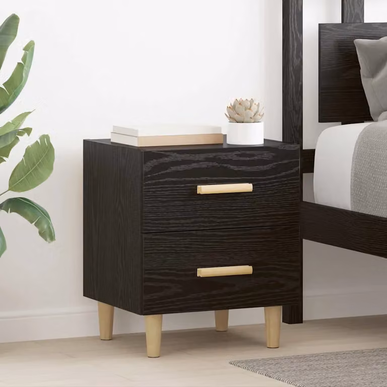Set di 2 armadietti per letto vidaXL in stile moderno, colore Rovere Nero, L 40 cm x P 35 cm x H 47,5 cm