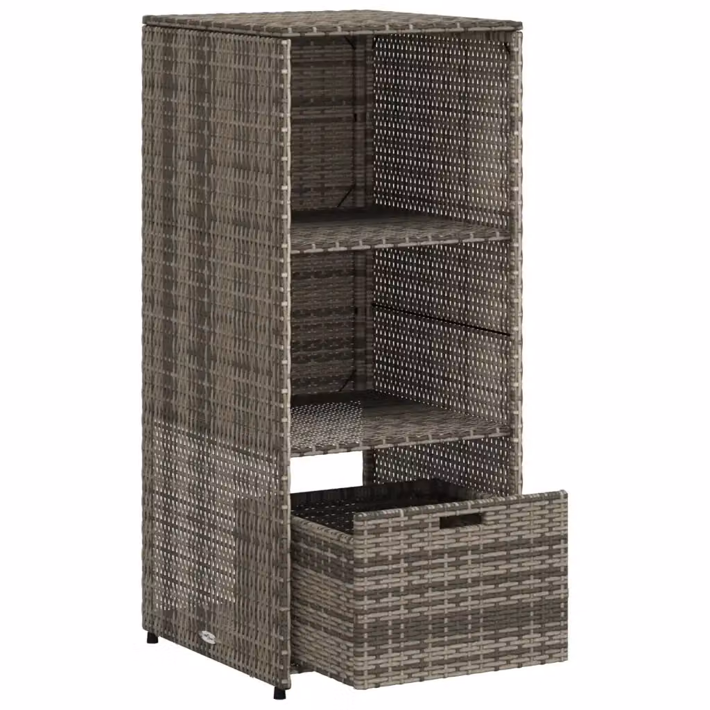 Mobile contenitore da giardino moderno HELLOSHOP26 in resina intrecciata grigia con cassetto e ripiani L/P/H: 50 x 55 x 115 cm – 2