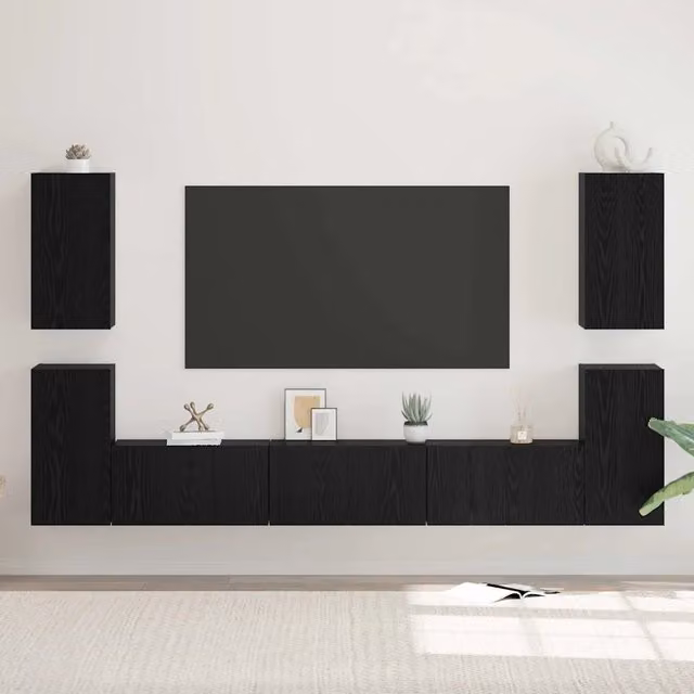 Set mobile TV Montaggio a parete-Credenza per TV Rovere Nero Legno multistrato 662820