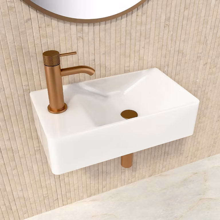 Lavabo piccolo rettangolare - 38 x 22 cm - Vetroceramica - Con foro per rubinetto, senza troppopieno