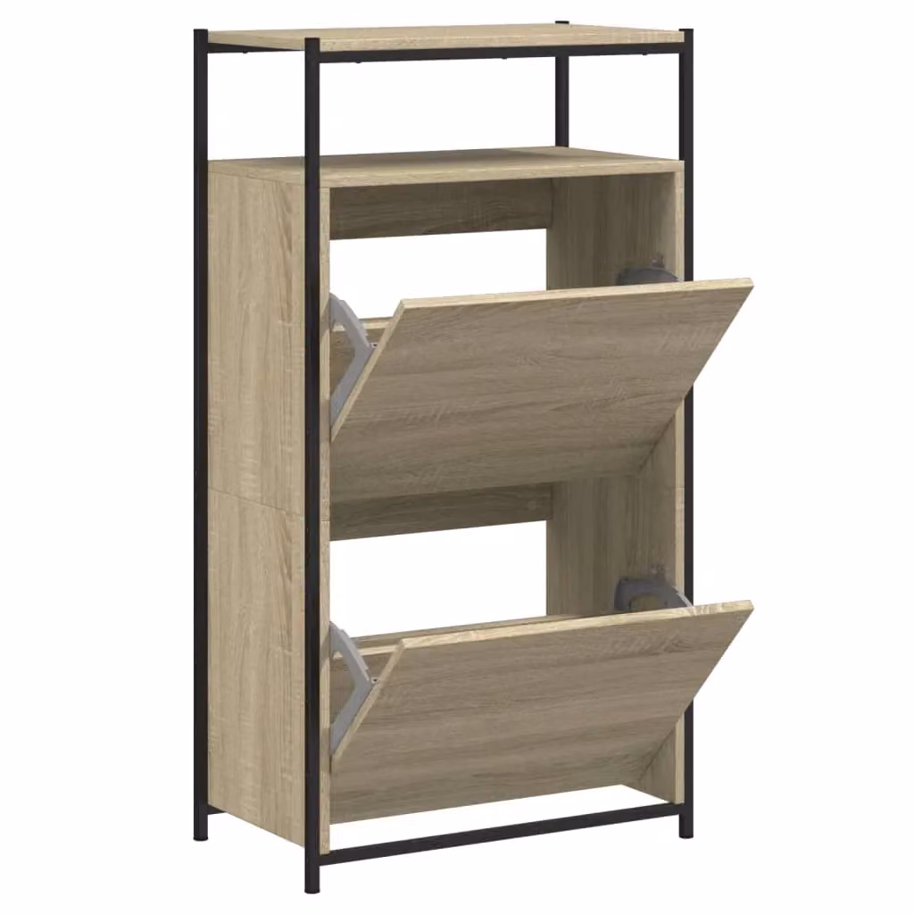Scarpiera mobile contenitore moderna in MDF marrone rovere Sonoma per ingresso o soggiorno L: 60 cm, P: 34 cm, H: 112 cm – 2