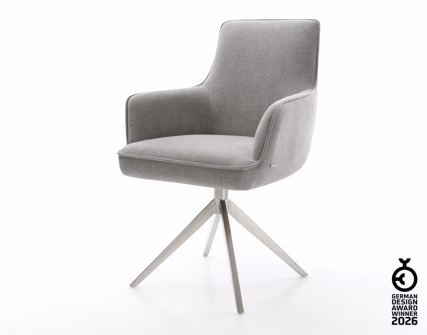 DELIFE sedia girevole Heira-Flex con braccioli in tessuto strutturato soft grey telaio trasversale largo in acciaio inox ruotabile a 360° funzione dondolo nucleo a molle tascabili