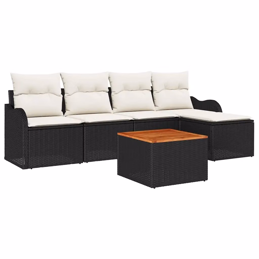 Set Divano da Giardino vidaXL a Forma di L composto da 6 Pezzi con Cuscini, Tavolino e Pouf, Colore Nero e Beige – 2