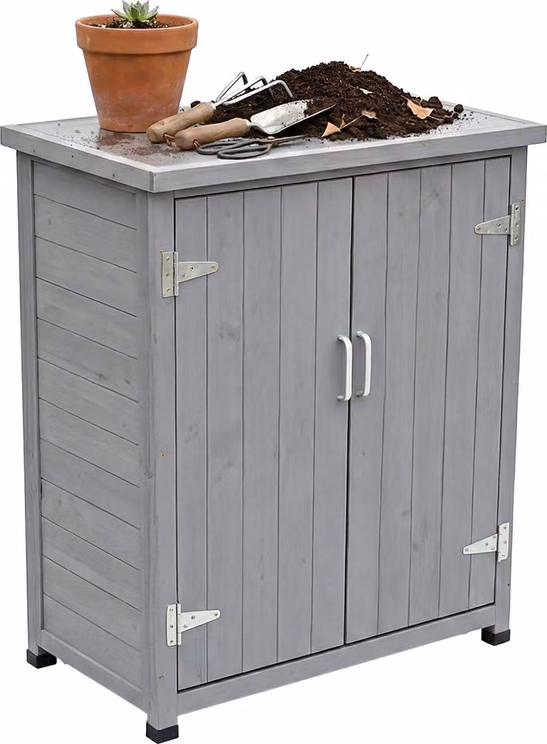 Tavolo da giardinaggio Relaxdays con mobile sottostante, in legno, piano di lavoro zincato, A x L x P: 90 x 75 x 40 cm, mobile da giardino, grigio