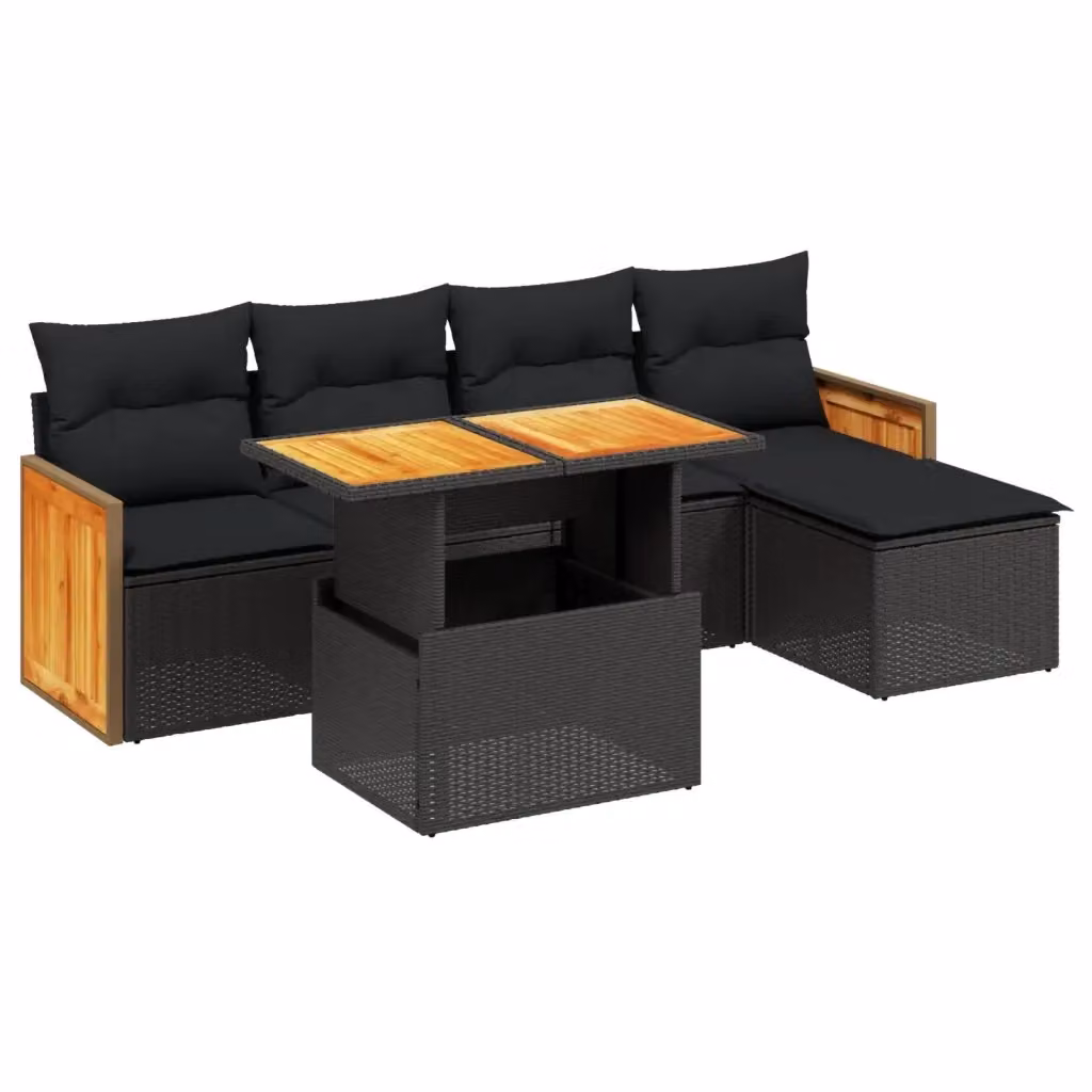 vidaXL Set Divano da Giardino 6 pz in Polyrattan Nero con Cuscini e Tavolino da Esterno – 2
