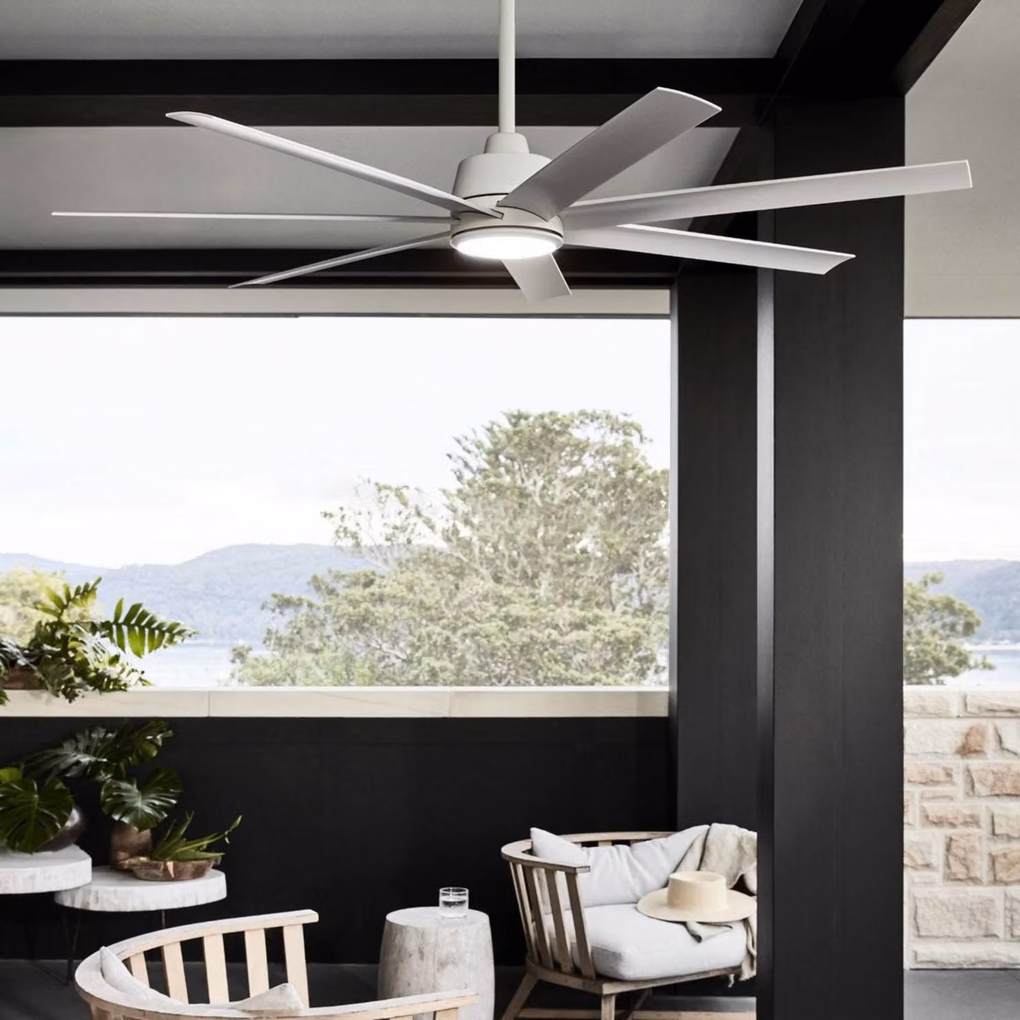 Beacon Lighting Ventilatore da soffitto con luce Atlanta bianco 142 cm silenzioso Atlanta, dimmerabile, Bianco / Opale, Soggiorno / Sala da pranzo, Plastica, Moderno