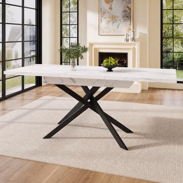 Tavolo da pranzo estensibile 160x80 cm bianco e nero – allunga