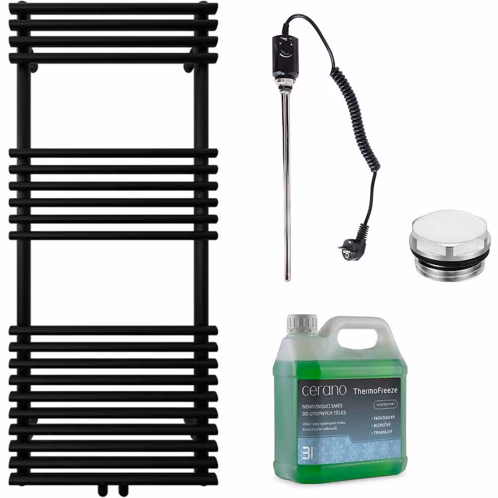CERANO - Set di radiatori elettrici da bagno Luigi - 600 W - nero opaco - 1200 x 500 mm