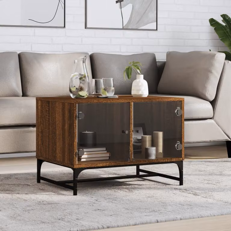Maison Exclusive - Tavolino con ante in vetro, finitura effetto legno di quercia marrone, dimensioni 68,5 x 50 x 50 cm