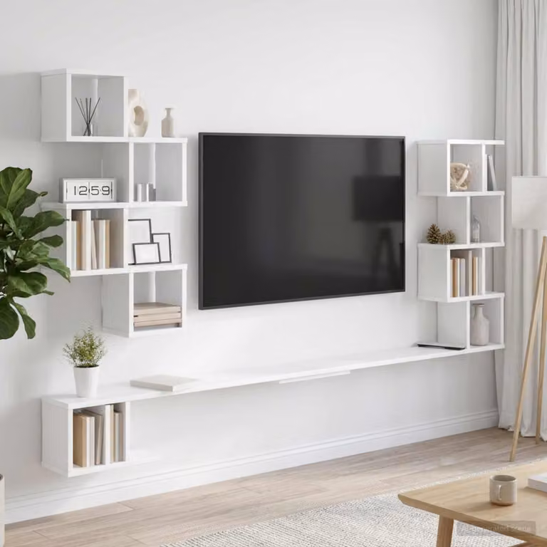 Mensola per TV da muro moderna vidaXL in bianco L: 160 cm, P: 15 cm, H: 94 cm