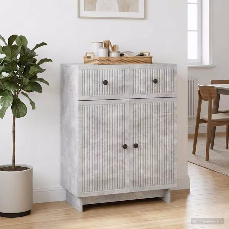 Credenza moderna vidaXL in legno ingegnerizzato e metallo, Grigio, L 66 x P 34,5 x H 90 cm