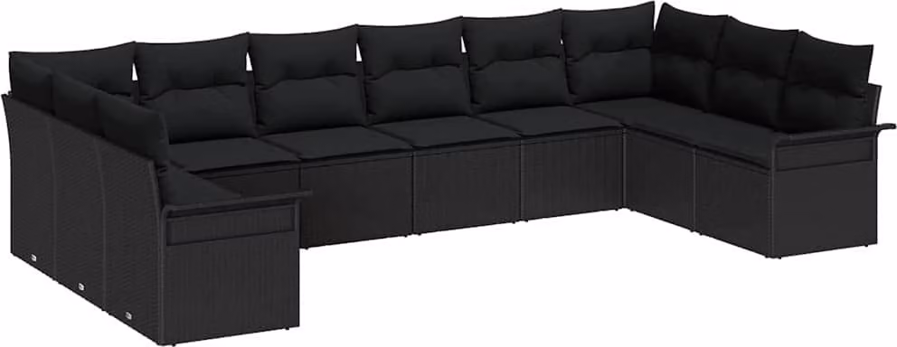 Set Divano da Giardino con archiviazione 10 pcs Nero polyrattan
