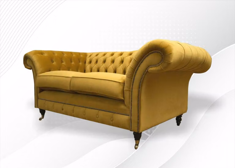 Chesterfield Sofa 2 Sitzer Wohnzimmer Design Couchen Sofa Textil Möbel Gelb