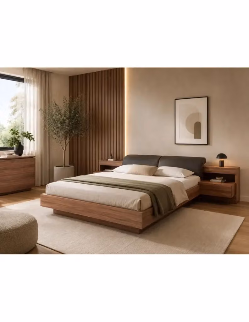 Letto Renato Meublorama colore noce con doghe, comodini con LED integrati e cassetti L/P/H: 236 x 160 x 90 cm – 2