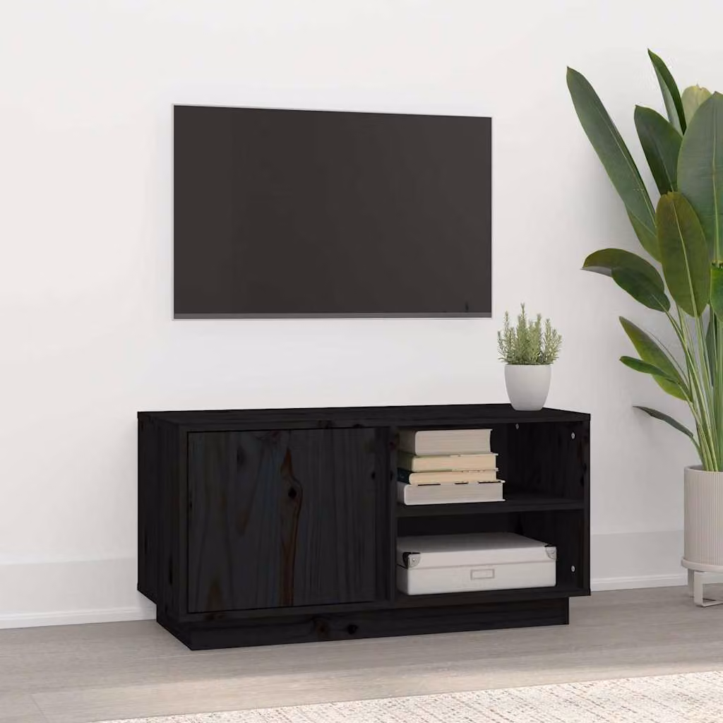 vidaXL Mobile Porta TV Nera in Legno Massello di Pino L 80 cm, P 35 cm, H 40,5 cm