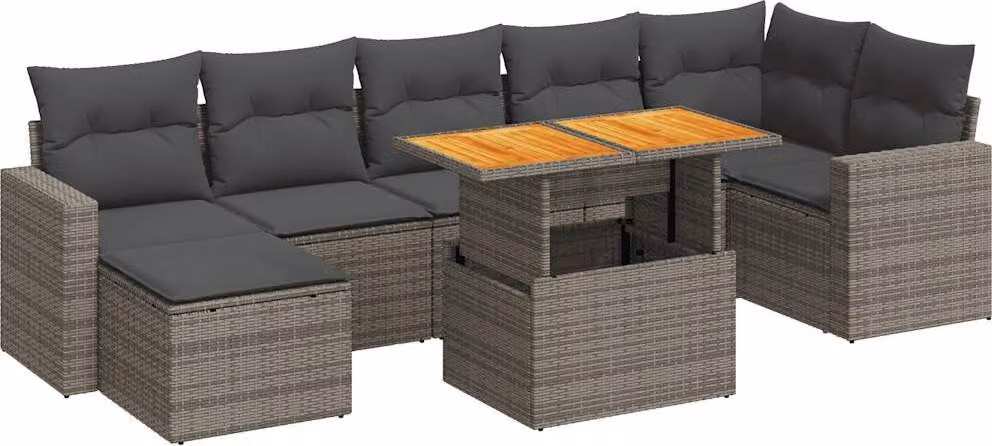 Set Divano da Giardino 8 pz con Cuscini Grigio in Polyrattan