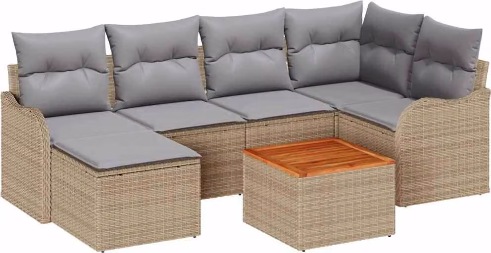 Set Divano da Giardino 7 pcs Beige e Grigio Chiaro polyrattan