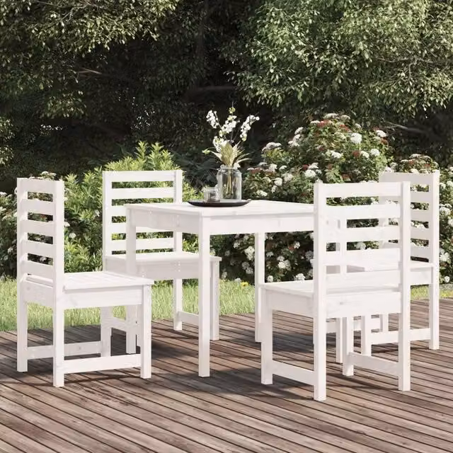 Set da Pranzo per Giardino 5pz Bianco in Legno Massello di Pino 3154678