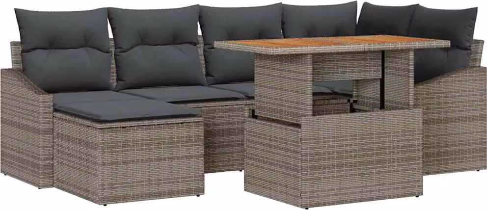 Set Divano da Giardino 7 pcs Grigio Poly Rattan