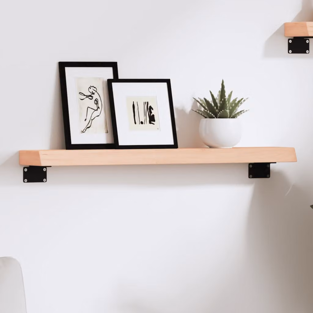 Ripiano a parete vidaXL in legno massello di rovere non trattato, colore marrone, L: 60 cm, P: 10 cm, H: 4 cm