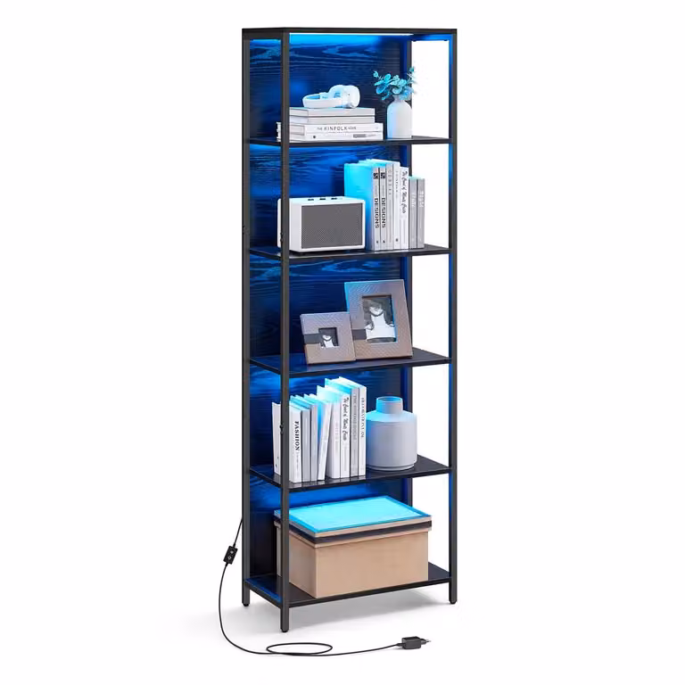Libreria Scaffale con Luce LED Dimmerabile con Struttura in Acciaio, 60l cm / Nero Ebano
